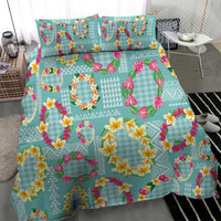 Hawaiian Leis Bedding Set Kakau Tattoos and Palaka Pastel Teal Color
