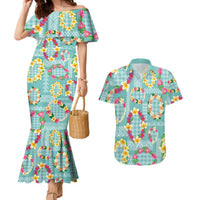 Hawaiian Leis Couples Matching Mermaid Dress and Hawaiian Shirt Kakau Tattoos and Palaka Pastel Teal Color LT03 Teal - Polynesian Pride