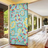 Hawaiian Leis Door Cover Kakau Tattoos and Palaka Pastel Teal Color
