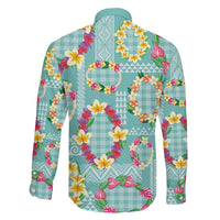 Hawaiian Leis Family Matching Off Shoulder Short Dress and Hawaiian Shirt Kakau Tattoos and Palaka Pastel Teal Color LT03 - Polynesian Pride