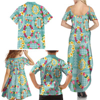 Hawaiian Leis Family Matching Summer Maxi Dress and Hawaiian Shirt Kakau Tattoos and Palaka Pastel Teal Color LT03 - Polynesian Pride