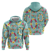 Hawaiian Leis Hoodie Kakau Tattoos and Palaka Pastel Teal Color