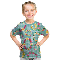 Hawaiian Leis Kid T Shirt Kakau Tattoos and Palaka Pastel Teal Color