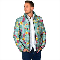 Hawaiian Leis Padded Jacket Kakau Tattoos and Palaka Pastel Teal Color