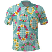 Hawaiian Leis Polo Shirt Kakau Tattoos and Palaka Pastel Teal Color