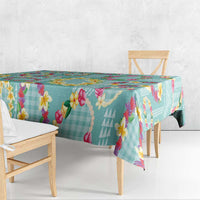 Hawaiian Leis Tablecloth Kakau Tattoos and Palaka Pastel Teal Color