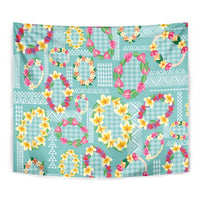 Hawaiian Leis Tapestry Kakau Tattoos and Palaka Pastel Teal Color