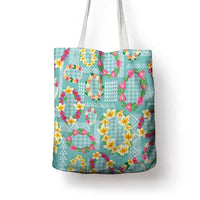 Hawaiian Leis Tote Bag Kakau Tattoos and Palaka Pastel Teal Color