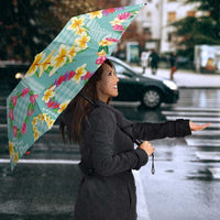 Hawaiian Leis Umbrella Kakau Tattoos and Palaka Pastel Teal Color