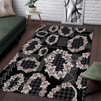 Hawaiian Leis Area Rug Kakau Tattoos and Palaka Pastel Grayscale