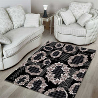 Hawaiian Leis Area Rug Kakau Tattoos and Palaka Pastel Grayscale