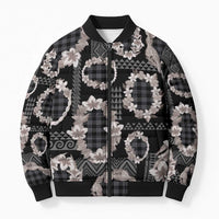Hawaiian Leis Bomber Puffer Jacket Kakau Tattoos and Palaka Pastel Grayscale