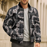 Hawaiian Leis Bomber Puffer Jacket Kakau Tattoos and Palaka Pastel Grayscale