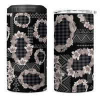 Hawaiian Leis 4 in 1 Can Cooler Tumbler Kakau Tattoos and Palaka Pastel Grayscale