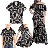 Hawaiian Leis Family Matching Off Shoulder Maxi Dress and Hawaiian Shirt Kakau Tattoos and Palaka Pastel Grayscale LT03 - Polynesian Pride
