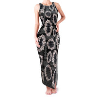 Hawaiian Leis Family Matching Tank Maxi Dress and Hawaiian Shirt Kakau Tattoos and Palaka Pastel Grayscale LT03 Mom's Dress Black - Polynesian Pride