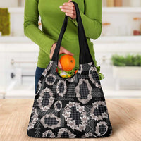 Hawaiian Leis Grocery Bag Kakau Tattoos and Palaka Pastel Grayscale