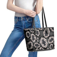 Hawaiian Leis Leather Tote Bag Kakau Tattoos and Palaka Pastel Grayscale LT03 - Polynesian Pride