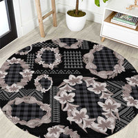 Hawaiian Leis Round Carpet Kakau Tattoos and Palaka Pastel Grayscale