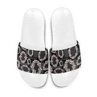 Hawaiian Leis Slide Sandals Kakau Tattoos and Palaka Pastel Grayscale