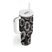Hawaiian Leis Tumbler With Handle Kakau Tattoos and Palaka Pastel Grayscale