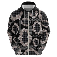 Hawaiian Leis Zip Hoodie Kakau Tattoos and Palaka Pastel Grayscale LT03 - Polynesian Pride