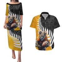 New Zealand and Australia Rugby Couples Matching Puletasi and Hawaiian Shirt Koala and Maori Warrior Together LT03 Black - Polynesian Pride