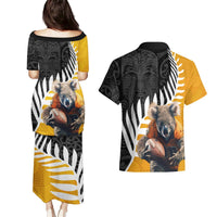 New Zealand and Australia Rugby Couples Matching Puletasi and Hawaiian Shirt Koala and Maori Warrior Together LT03 - Polynesian Pride