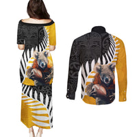New Zealand and Australia Rugby Couples Matching Puletasi and Long Sleeve Button Shirt Koala and Maori Warrior Together LT03 - Polynesian Pride
