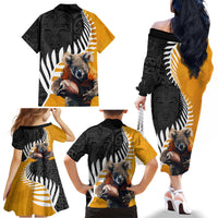New Zealand and Australia Rugby Family Matching Off The Shoulder Long Sleeve Dress and Hawaiian Shirt Koala and Maori Warrior Together LT03 - Polynesian Pride