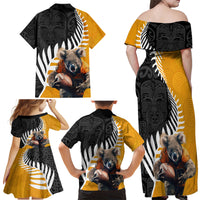 New Zealand and Australia Rugby Family Matching Off Shoulder Maxi Dress and Hawaiian Shirt Koala and Maori Warrior Together LT03 - Polynesian Pride