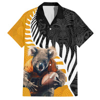 New Zealand and Australia Rugby Family Matching Off Shoulder Maxi Dress and Hawaiian Shirt Koala and Maori Warrior Together LT03 Dad's Shirt - Short Sleeve Black - Polynesian Pride