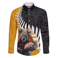 New Zealand and Australia Rugby Family Matching Short Sleeve Bodycon Dress and Hawaiian Shirt Koala and Maori Warrior Together LT03 Dad's Shirt - Long Sleeve Black - Polynesian Pride