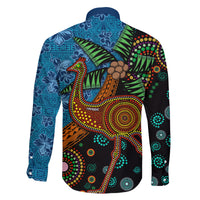 Fiji and Australia Family Matching Long Sleeve Bodycon Dress and Hawaiian Shirt Palm Tree and Abogirinal Emu LT03 - Polynesian Pride