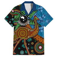Fiji and Australia Family Matching Off The Shoulder Long Sleeve Dress and Hawaiian Shirt Palm Tree and Abogirinal Emu LT03 Dad's Shirt - Short Sleeve Blue - Polynesian Pride