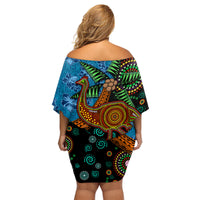 Fiji and Australia Family Matching Off Shoulder Short Dress and Hawaiian Shirt Palm Tree and Abogirinal Emu