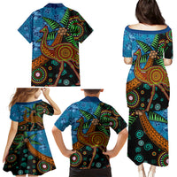 Fiji and Australia Family Matching Puletasi and Hawaiian Shirt Palm Tree and Abogirinal Emu