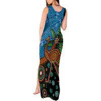 Fiji and Australia Tank Maxi Dress Palm Tree and Abogirinal Emu LT03 - Polynesian Pride