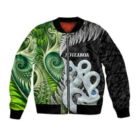 New Zealand Koru Natural Bomber Jacket Manaia and Silver Fern Maori Pattern LT03 Unisex Black - Polynesian Pride