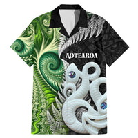 New Zealand Koru Natural Family Matching Mermaid Dress and Hawaiian Shirt Manaia and Silver Fern Maori Pattern LT03 Dad's Shirt - Short Sleeve Black - Polynesian Pride