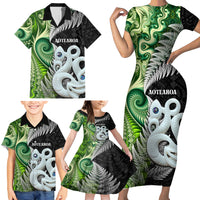 New Zealand Koru Natural Family Matching Short Sleeve Bodycon Dress and Hawaiian Shirt Manaia and Silver Fern Maori Pattern LT03 - Polynesian Pride