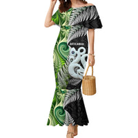 New Zealand Koru Natural Mermaid Dress Manaia and Silver Fern Maori Pattern