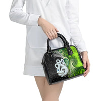 New Zealand Koru Natural Shoulder Handbag Manaia and Silver Fern Maori Pattern