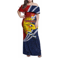 Kiribati Independence Day Family Matching Off Shoulder Maxi Dress and Hawaiian Shirt Polynesian and Melanesian Art Tattoo LT03 Mom's Dress Red - Polynesian Pride