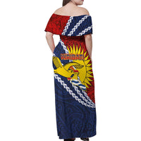 Kiribati Independence Day Family Matching Off Shoulder Maxi Dress and Hawaiian Shirt Polynesian and Melanesian Art Tattoo LT03 - Polynesian Pride
