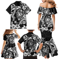 Guam Dolphins Tribal Tattoo Family Matching Mermaid Dress and Hawaiian Shirt Polynesian Art and Tropical Flower Grayscale LT03 - Polynesian Pride