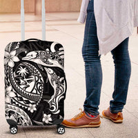 Guam Dolphins Tribal Tattoo Luggage Cover Polynesian Art and Tropical Flower Grayscale
