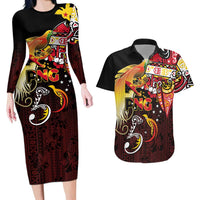 Papua New Guinea 2025 Couples Matching Long Sleeve Bodycon Dress and Hawaiian Shirt 50th Independence Day Anniversary LT03 Red - Polynesian Pride