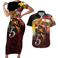 Papua New Guinea 2025 Couples Matching Short Sleeve Bodycon Dress and Hawaiian Shirt 50th Independence Day Anniversary LT03 Red - Polynesian Pride