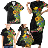 Hawaiian Tropical Plants and Chameleon Family Matching Short Sleeve Bodycon Dress and Hawaiian Shirt Polynesian Art Colorful LT03 - Polynesian Pride